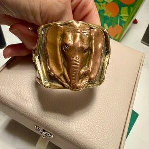 Fabulous 70s Vintage Lucky Elephant Cuff Bracelet Mixed Metal